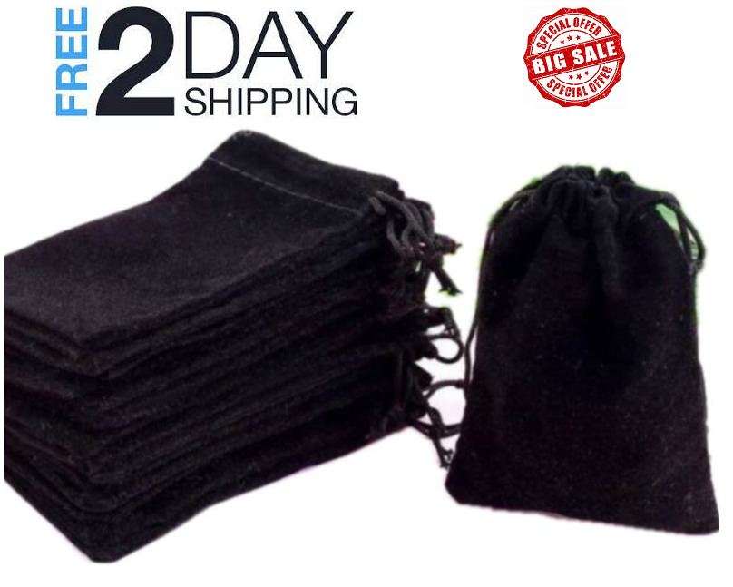 3" X 4" Black Velvet Cloth Jewelry Pouches/drawstring Bags (100 Pcs)