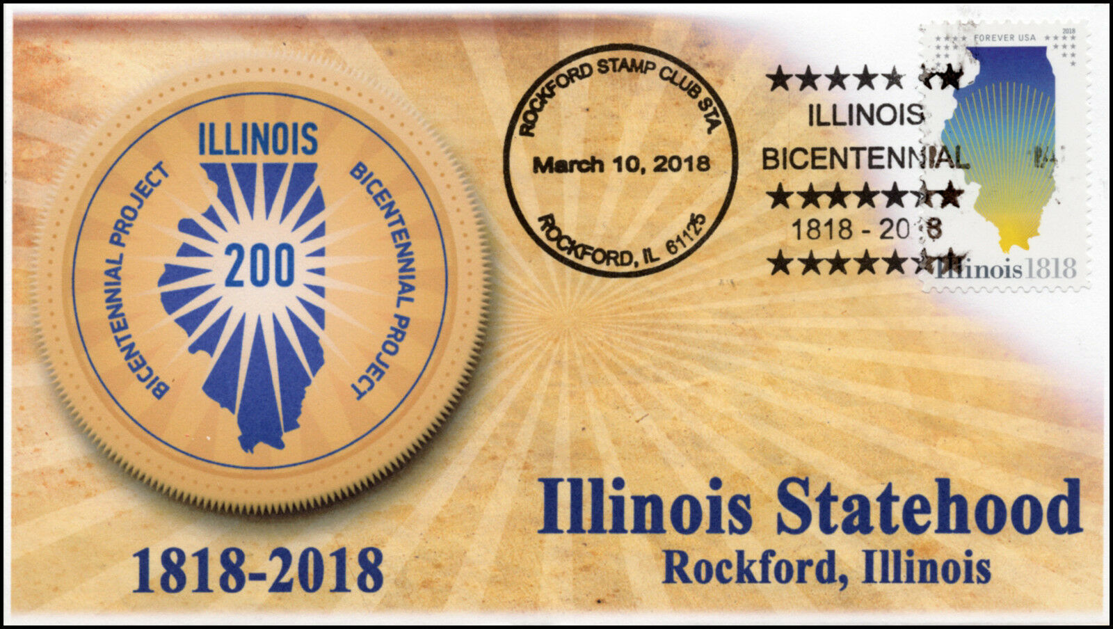 18-081, 2018, Illinois Statehood, Pictorial Postmark, 200 Years, Event Cover