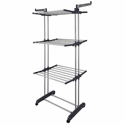 3tier Stainless Laundry Organizer Folding Drying Rack Clothes Dryer Hanger Stand