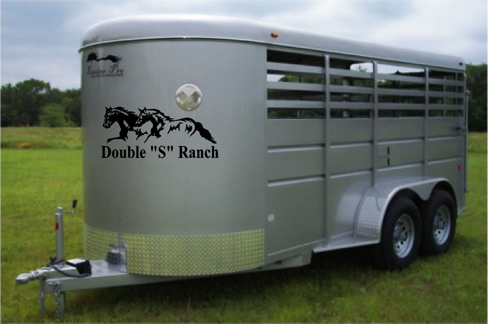 Your Custom Name & Running Horses Horse Trailer Truck Decal Stickers 16x36