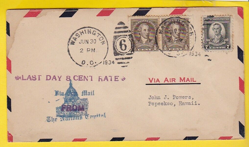 Last Day 8 Cent Rate Washington Dc June 30 1934