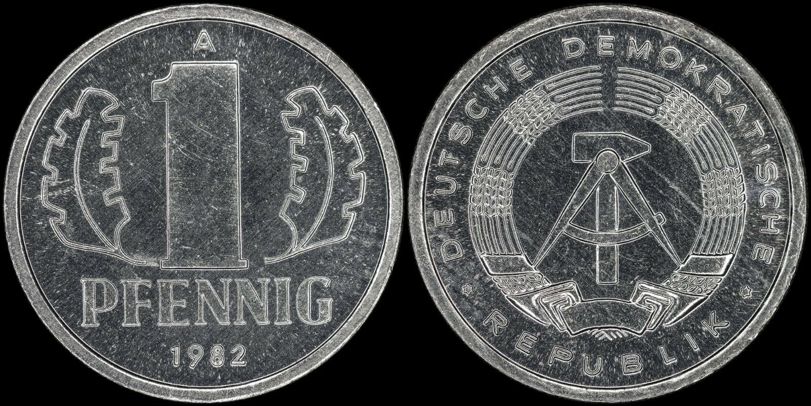 German Democratic Republic 1 Pfennig 1982-a (prooflike) *rare Export-quality*