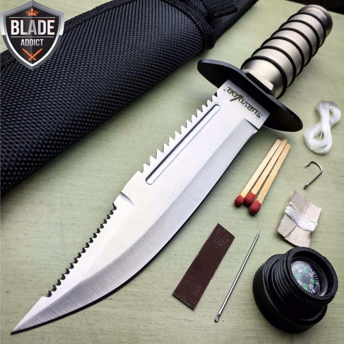 10" Tactical Survival Rambo Hunting Fixed Blade Knife Army Bowie W/ Sheath