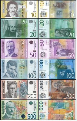 Lot Serbian Banknotes 10, 20, 50, 100, 200, 500 Dinars Unc