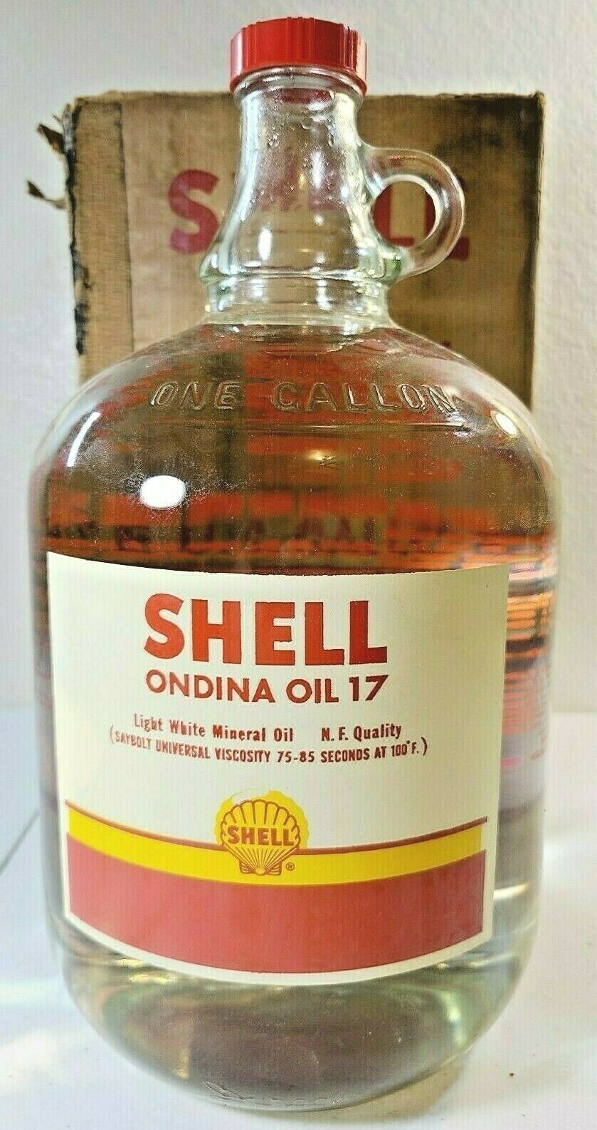 Shell One Gallon Ondina Oil 17 Glass Bottle W/ Original Box - Full Of Oil  Nos