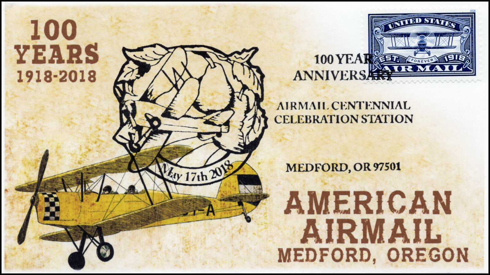 18-357, 2018, Air Mail, Pictorial Postmark, Event Cover, Medford Or, Blue Stamp