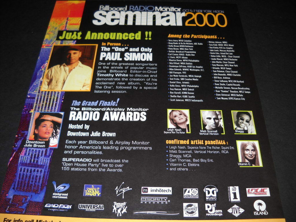 Paul Simon Just Announced In Person At Seminar 2000 Promo Poster Ad Mint Cond