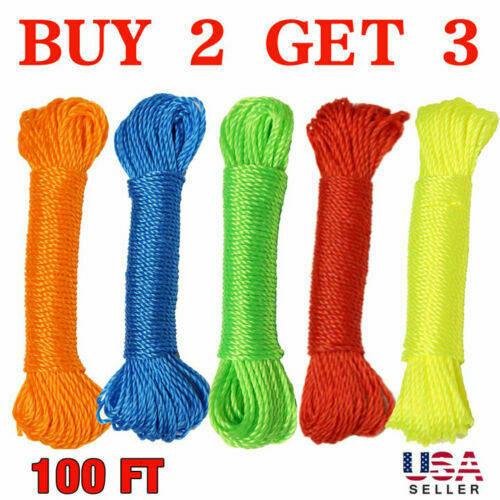 100ft Plastic Clothes Line Household Outdoor Laundry Rope String Red White Green