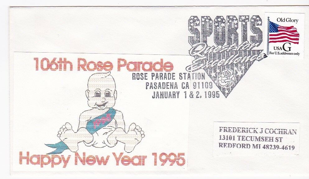 106th Rose Parade Happy New Year Pasadena Ca January 1 & 2 1995 Paste On Cachet