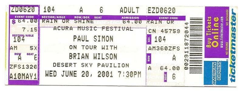 2001 Paul Simon Brian Wilson Full Ticket 6/20/01