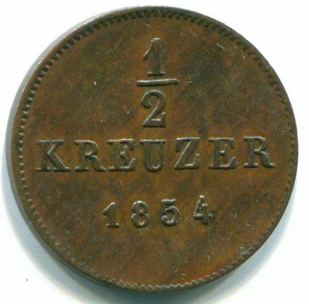 1/2 Kreuzer 1854 Bavaria Rare Germany Coin #de10118.3.u