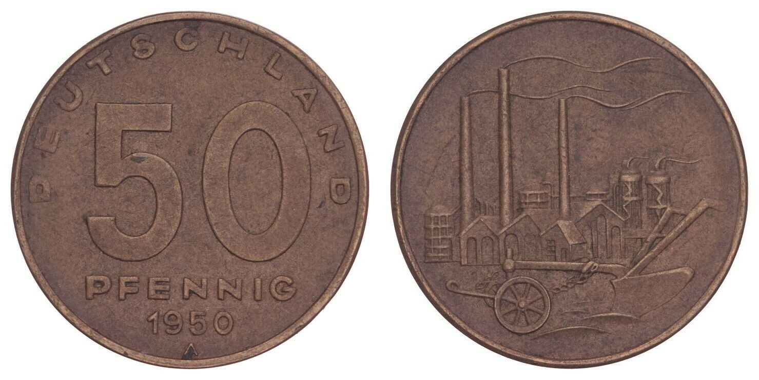K.377} Germany East Gdr 50 Pfennig 1950 Vf