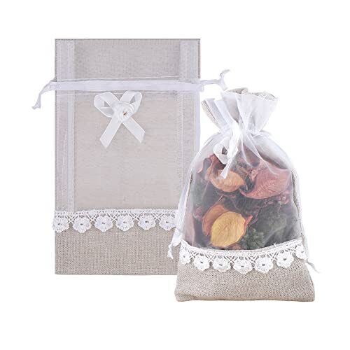 20pcs 4Ã—6 Inch Rose Drawstring Burlap Bagslace Jute Organza Favor Gift Bags	...