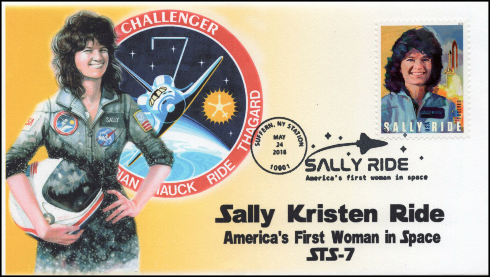 18-229, 2018, Sally Ride, Pictorial Postmark, Event Cover, Suffern Ny,
