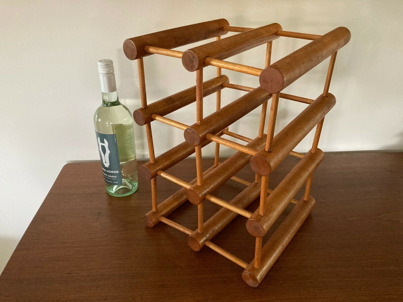 Vintage Danish Modern Teak Wood Hand Crafted Wine Rack