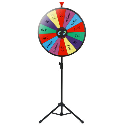14 Slots Color Prize Wheel Spinner With Adjustable Stand 24" Spinning Game