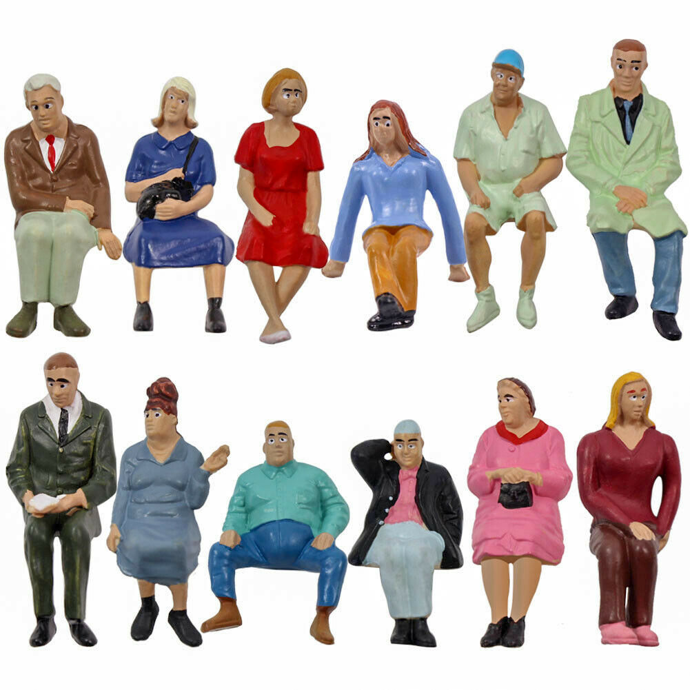 12pcs Model Railway G Scale Sitting Figure 1:25 Seated People 12 Different Poses