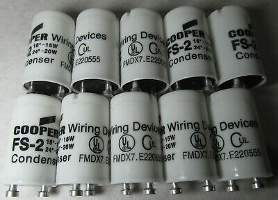 10 Cooper Wiring Devices Fs-2 Fluorescent Lamp Starters 18" 15w/ 24" 20w Bp45fs2
