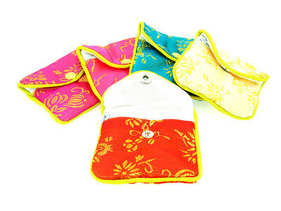 Silk Jewelry Chinese Pouch Bag, Assorted Colors W/zipper - 3 1/2" X 3" 12pcs/pk