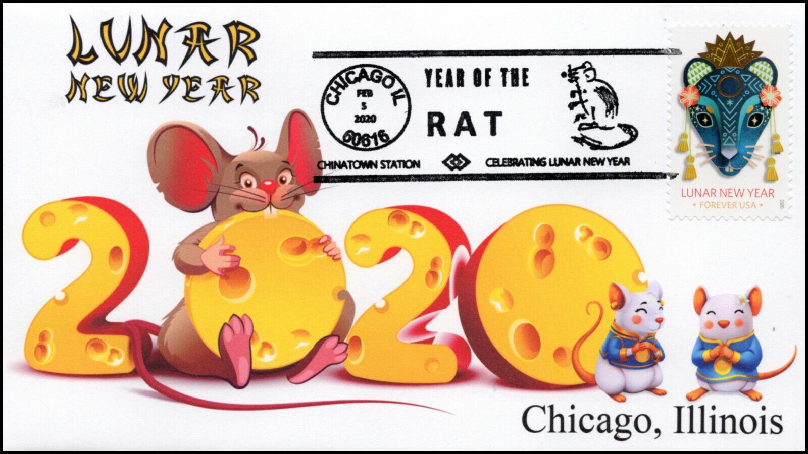 20-008, 2020, Sc 5428, Year Of The Rat , Pictorial Postmark, Event Cover,